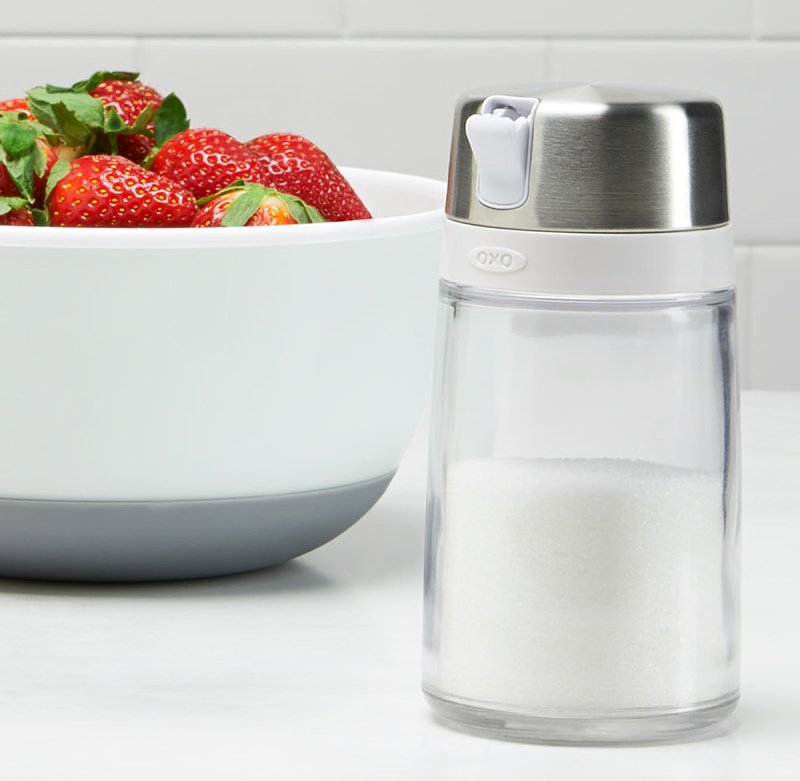 Oxo 1272380 Sugar Dispenser, 9 oz Capacity, Plastic/Stainless Steel, Clear