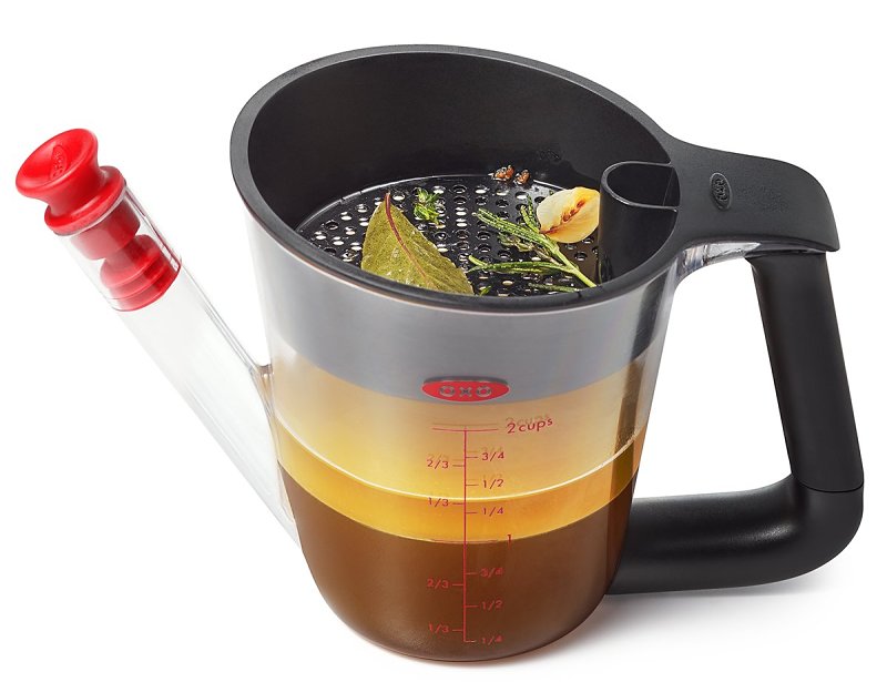 Good Grips 11273100 Fat Separator, 1 pt Capacity, 5.3 in L, 3 in W, 9 in H, Plastic/Silicone, Clear