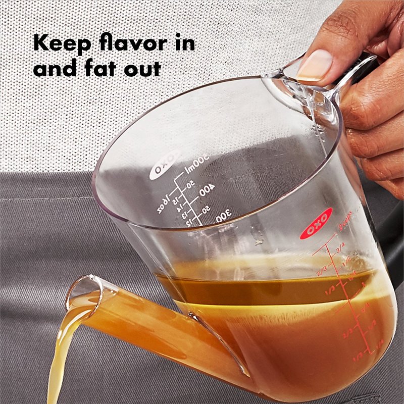 Good Grips 11273100 Fat Separator, 1 pt Capacity, 5.3 in L, 3 in W, 9 in H, Plastic/Silicone, Clear