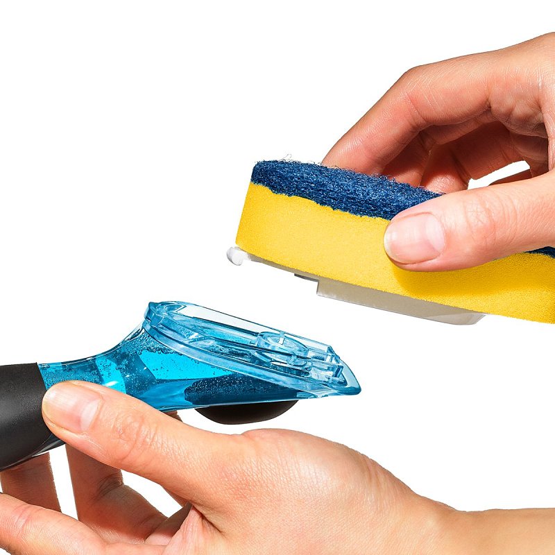 Good Grips 12361500 Soap Dispensing Dish Scrub Refill, 1-1/2 in OAL, Plastic/Rubber Handle, Blue/Yellow Handle