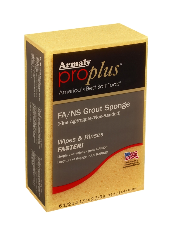 Armaly ProPlus 00608 FA/NS Grout Sponge, 6-1/2 in L, 4-1/2 in W, 2-3/8 in Thick, Polyester, Yellow