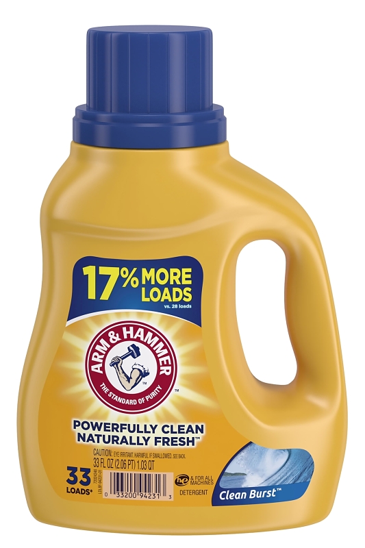 Arm & Hammer Clean Burst 97538 Laundry Detergent, 33 oz Bottle, Liquid, Characteristic