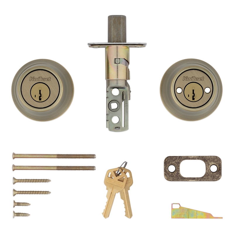 Kwikset 665 Series 665 5 SMT Deadbolt, 3 Grade, Keyed Key, Zinc, Antique Brass, 2-3/8, 2-3/4 in Backset
