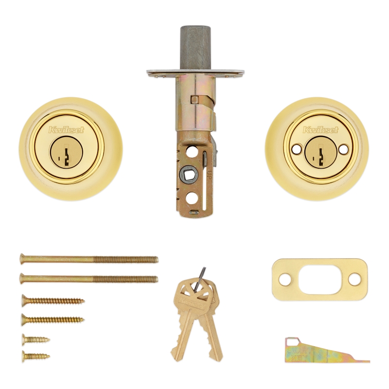 Kwikset 665 Series 665 3 SMT Deadbolt, 3 Grade, Keyed Key, Zinc, Polished Brass, 2-3/8, 2-3/4 in Backset