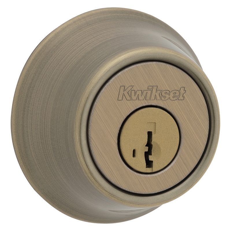 Kwikset 660 Series 6605SMTCPRCALK6 Deadbolt, 3 Grade, 1-Sided Key, Antique Brass, 2-3/8 to 2-3/4 in Backset, KW1 Keyway