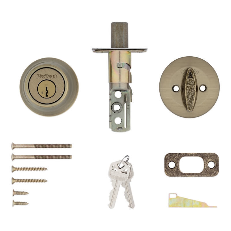 Kwikset 660 Series 6605SMTCPRCALK6 Deadbolt, 3 Grade, 1-Sided Key, Antique Brass, 2-3/8 to 2-3/4 in Backset, KW1 Keyway