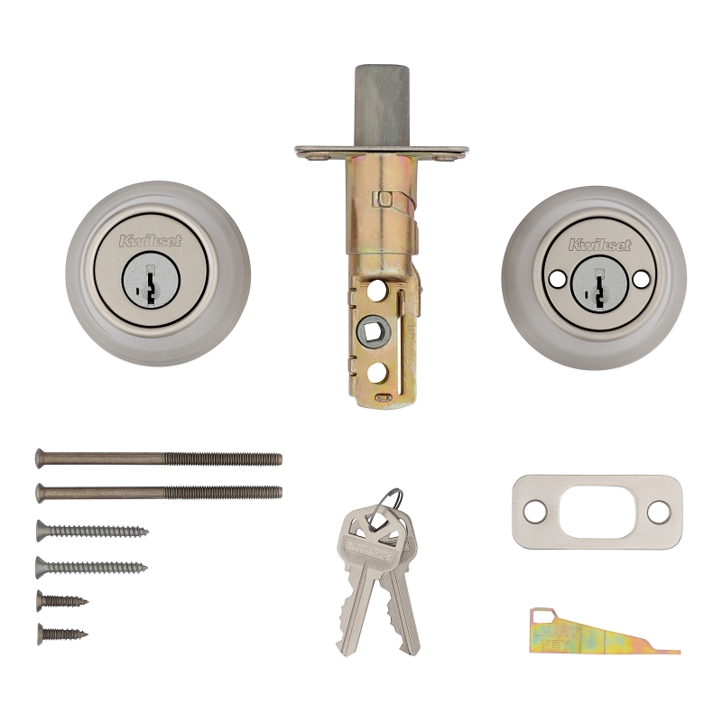 Kwikset 665 Series 665 15 SMT Deadbolt, 3 Grade, Keyed Key, Zinc, Satin Nickel, 2-3/8, 2-3/4 in Backset