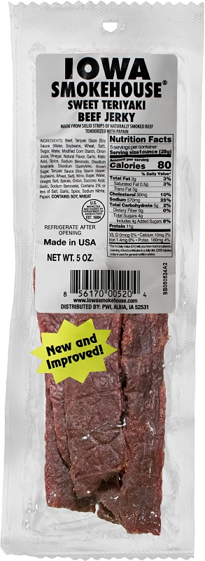 Iowa Smokehouse IS-5JST Beef Jerky, Sweet Teriyaki, 5 oz, 12 CS