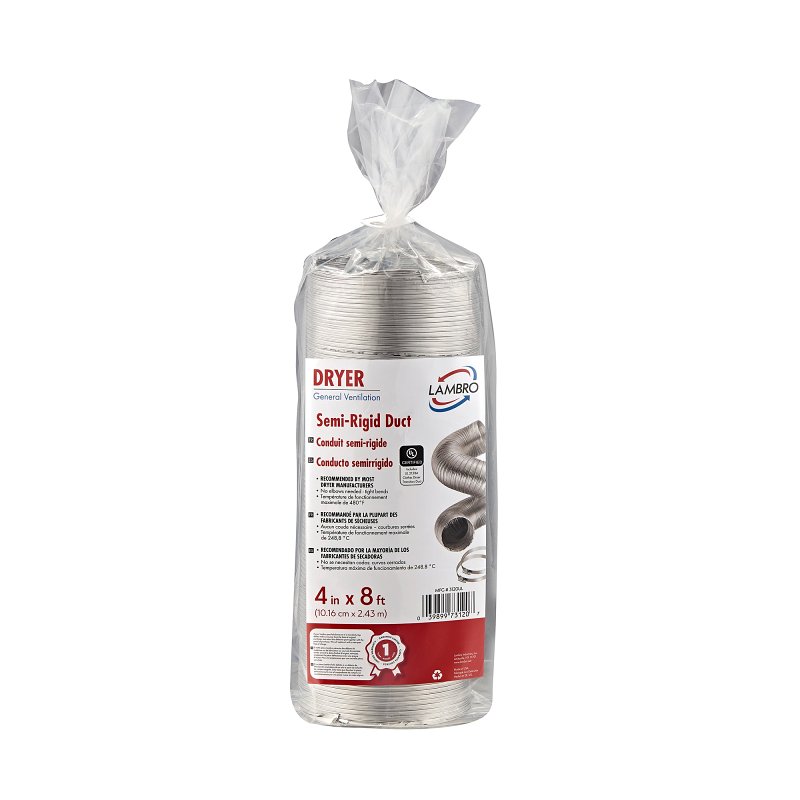 Lambro 3120UL Semi-Rigid Transition Duct Kit, 4 in, 8 ft L, Aluminum