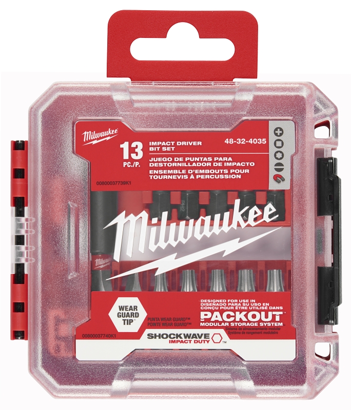 Milwaukee SHOCKWAVE Impact Duty 48-32-4035 Driver Bit Set, 13 -Piece, Magnetic, Alloy Steel