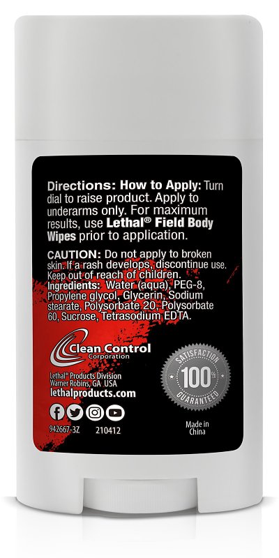 Lethal 24H UNSCENTED Series 942667-3Z24 Deodorant Stick, Odorless, Solid Gel, 3 oz