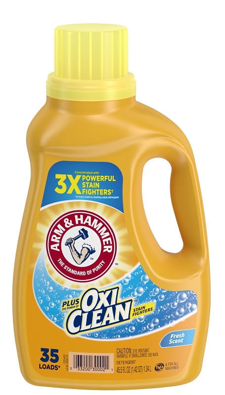 Arm & Hammer Plus OxiClean Series 97542 Laundry Detergent, 45.5 oz Bottle, Liquid, Clean Fresh