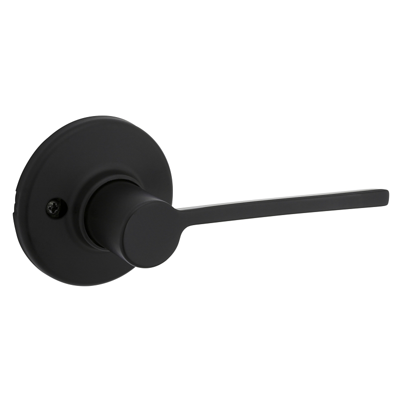 Kwikset 200LRL RDT 514 CP Round Rose Passage Door Lock, Lever Handle, Zinc, Matte Black, 2-3/8 to 2-3/4 in Backset