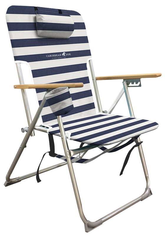 Caribbean Joe CJ-7779 Beach Chair, 25 in W, 23 in D, 35-1/2 in H, Aluminum/Steel Frame, Polyester Seat