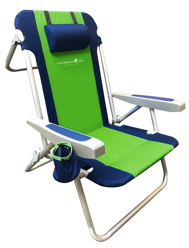 Caribbean Joe CJ-7781 Backpack Chair w/Pillow, 20 in W, 25-1/2 in D, 32-1/2 in H, Aluminum Frame, Polyester Seat
