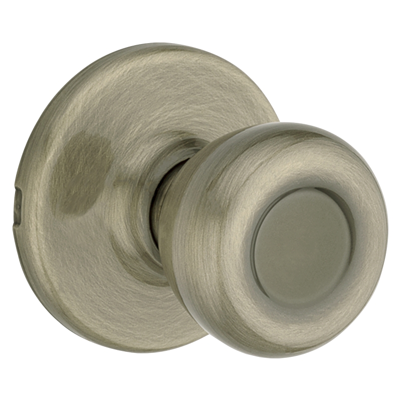 Kwikset 200T 5RCLRCSBX Passage Knob, Tylo, 2-19/32 in L x 2-5/8 in W x 2-5/8 in H Dimensions, Antique Brass