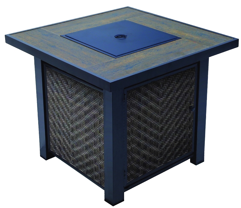 Seasonal Trends 141607 Madrid Fire Chat Set, Fire Chat Set, Ceramic Tile/Steel/Wicker, Brown, Powder-Coated