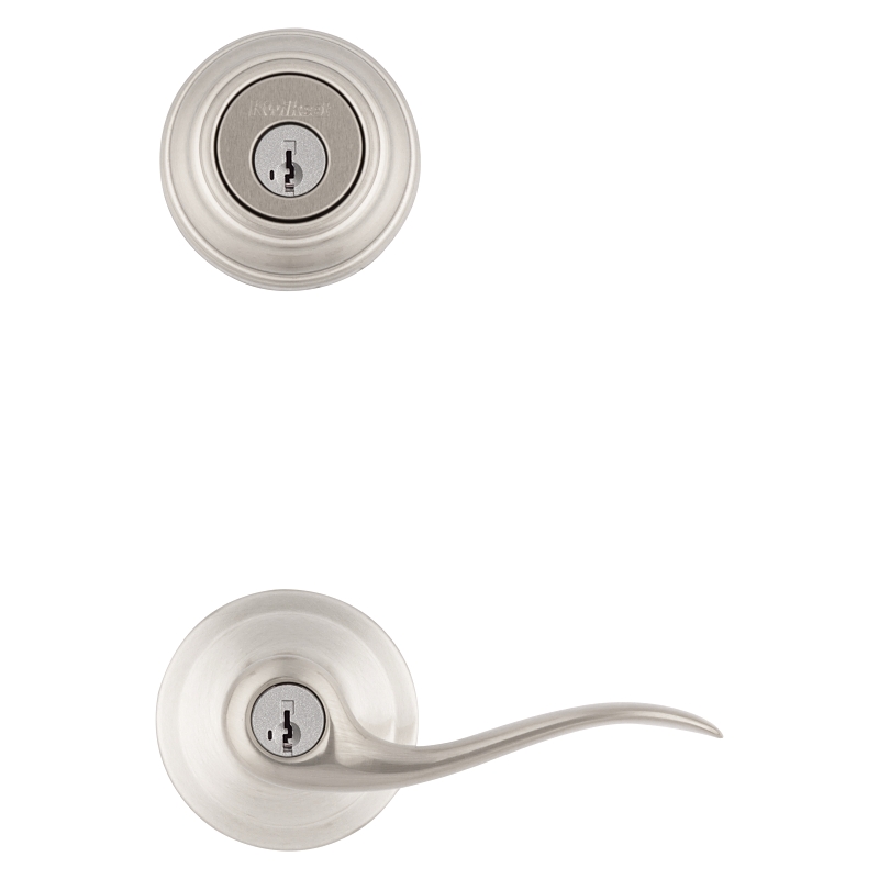 Kwikset Signature Series 991TNL 15 Combination Lockset, Lever Handle, Tustin Design, Satin Nickel, 2 Grade, Zinc