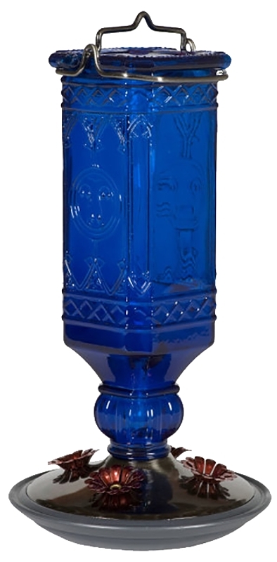 Perky-Pet 8117-2 Bird Feeder, Antique Bottle, 16 oz, Nectar, 4 -Port/Perch, Glass, Cobalt Blue, 9-3/4 in H