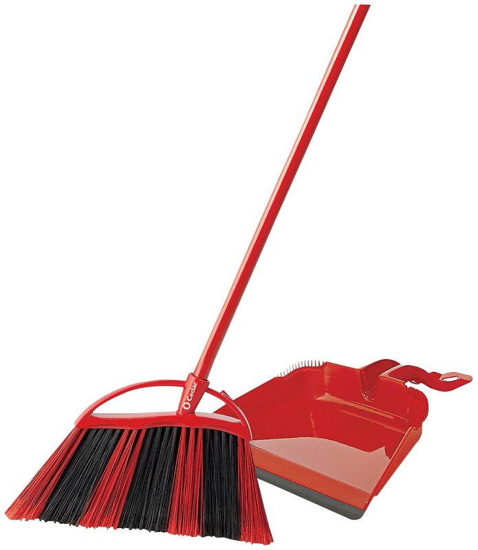 O-Cedar PowerCorner 172134 Angle Broom with Dust Pan, Plastic Bristle, Black Bristle, 57 in L, Steel Handle