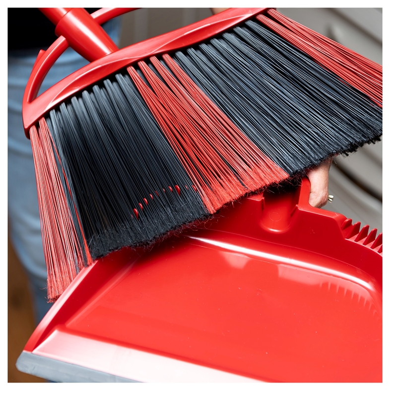 O-Cedar PowerCorner 172134 Angle Broom with Dust Pan, Plastic Bristle, Black Bristle, 57 in L, Steel Handle