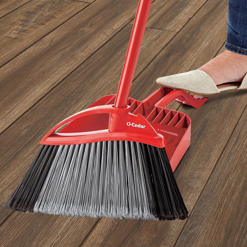 O-Cedar PowerCorner Pet Pro 168020 Broom and Step-On Dust Pan, Plastic Bristle, 56 in L, Steel Handle