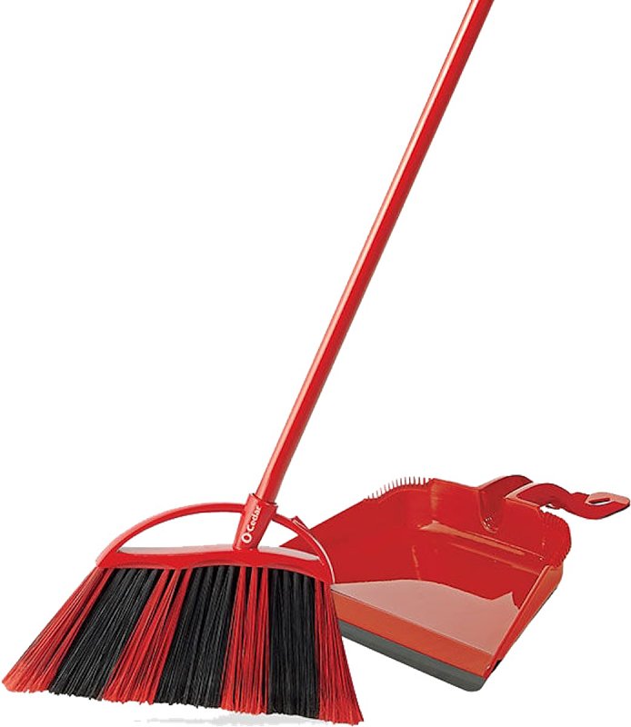 O-Cedar PowerCorner 158610 Angle Broom with Dust Pan, 12 in Sweep Face, Plastic Bristle, Black Bristle, 55 in L
