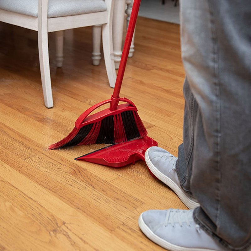 O-Cedar PowerCorner 158610 Angle Broom with Dust Pan, 12 in Sweep Face, Plastic Bristle, Black Bristle, 55 in L