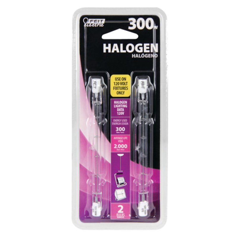 Feit Electric BPQ300T3/CL/2 Halogen Bulb, 0.31 in Dia x 4.71 in L Dimensions, 300 W, R7 Lamp Base, J T3 Lamp