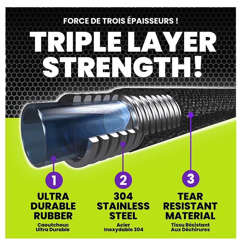 HydroSteel Pro 8586 Water Hose with Brass Nozzle, 3/8 in, 50 ft L, Rubber/Vinyl, Black