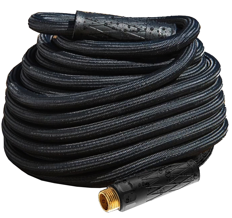HydroSteel Pro 8588 Water Hose with Brass Nozzle, 3/8 in, 100 ft L, Rubber/Vinyl, Black