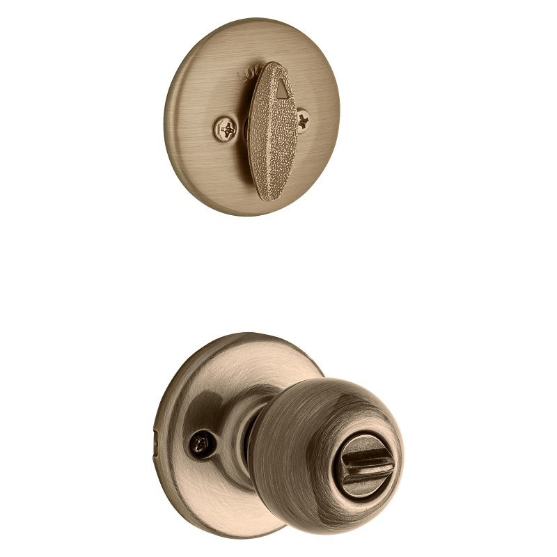 Kwikset 690P 5CP 6ALRCSK6 Combination Lockset, Knob Handle, Polo Design, Antique Brass, 3 Grade