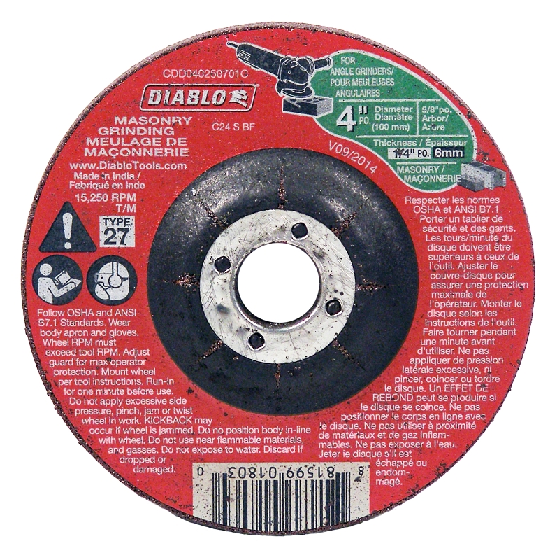 WHEEL GRIND MSNRY 4X1/4X5/8IN