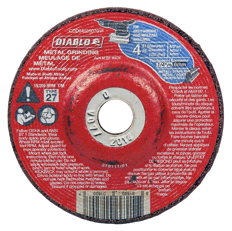 WHEEL GRIND METAL 4X1/4X5/8IN