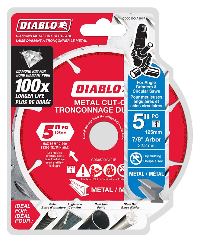 Diablo CDD050DIA101F Diamond Cut-Off Wheel, 5 in Dia, 7/8 in Arbor