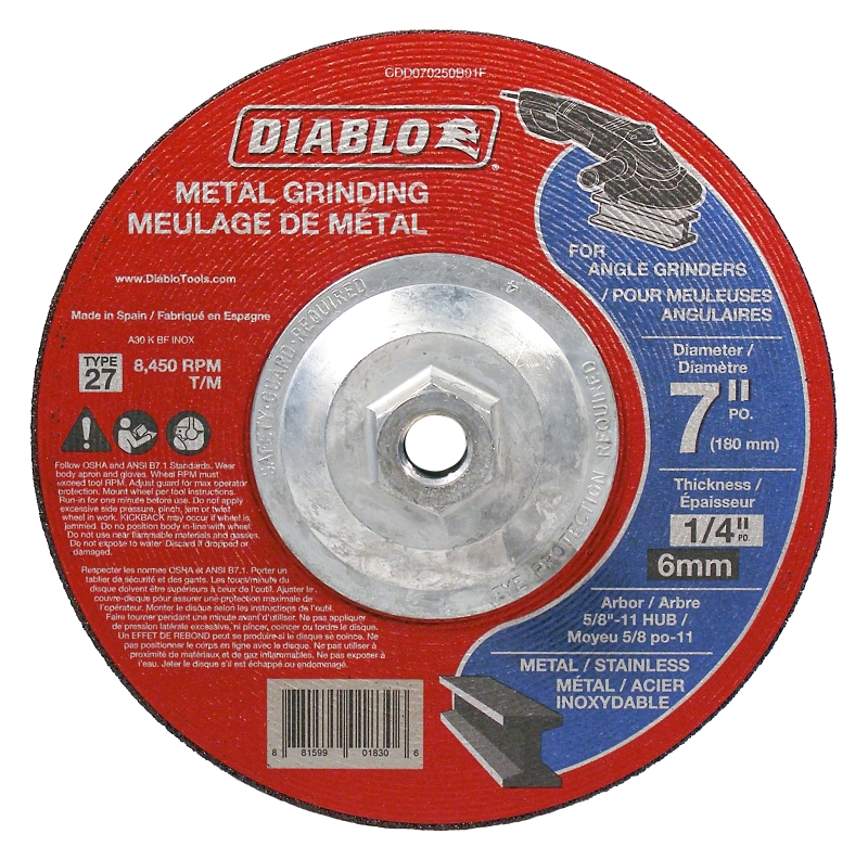 Diablo CDD070250B01F Grinder Wheel, 7 in Dia, 1/4 in Thick, 5/8 in Arbor