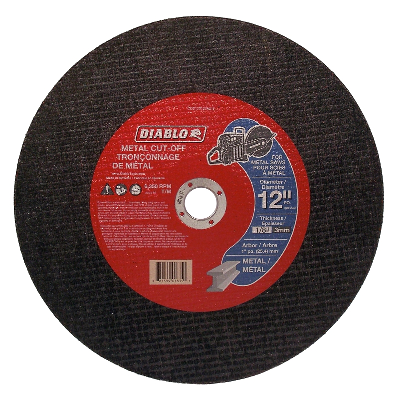 Diablo CDD120125A01F Cut-Off Grinder Wheel, 12 in Dia, 1/8 in Thick, 1 in Arbor, Aluminum Oxide Abrasive