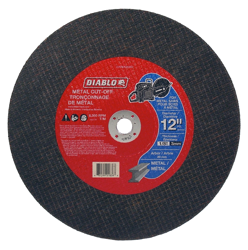 Diablo CDD120125G01F Cut-Off Grinder Wheel, 12 in Dia, 1/8 in Thick, 20 mm Arbor, Aluminum Oxide Abrasive