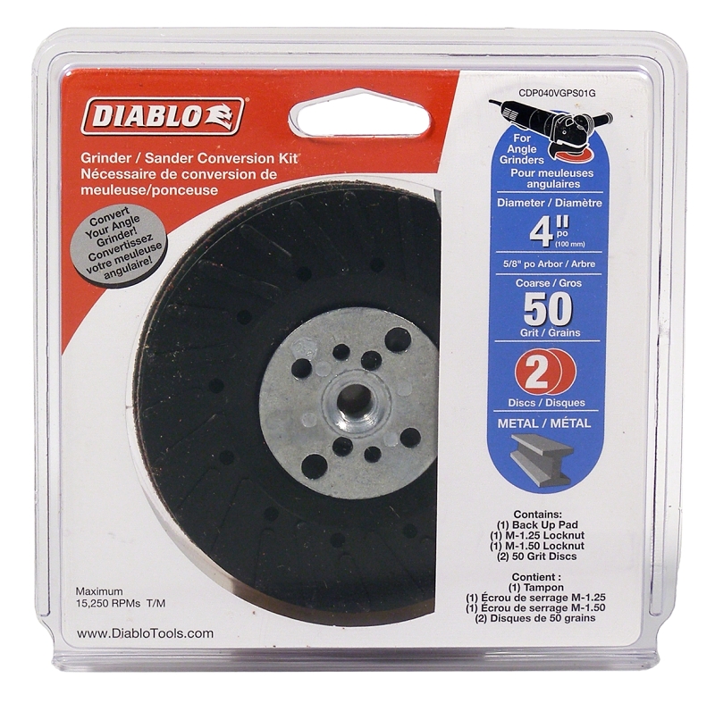 Diablo CDP040VGPS01G Grinder/Sander Conversion Kit, 4 in Dia, 0.63 in Arbor, 50 Grit, Coarse