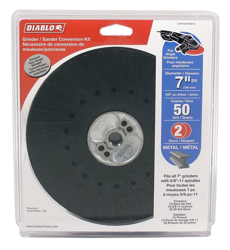 Diablo CDP070VGPS01G Grinder/Sander Conversion Kit, 7 in Dia, 5 in Arbor, 50 Grit, Coarse