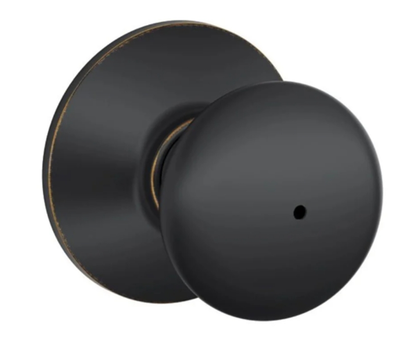 Schlage Plymouth Series F40VPLY716 Privacy Lockset, 2.31 in L x 2.75 in W x 2.75 in H Dimensions, Aged Bronze