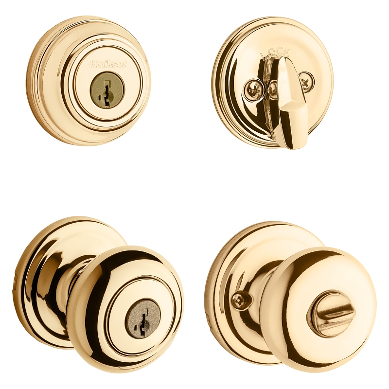 Kwikset Signature Series 991J 3 SMTCP Combination Lockset, Knob Handle, Juno Design, Polished Brass, 2 Grade