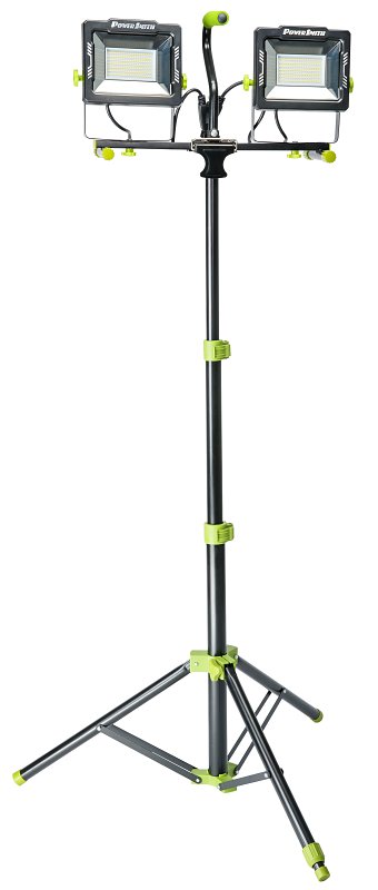 PowerSmith PWLD200T Dual-Head Work Light with Tripod, 120 V, 170 W, LED Lamp, 20,000 Lumens, 5000 K Color Temp