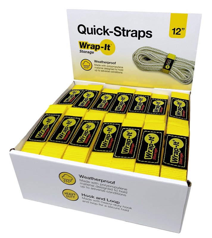 Wrap-It Storage 100-BS-12YE Cable Wrap, 1 in W, 12 in L, Polypropylene, Yellow, Hook and Loop Adhesive