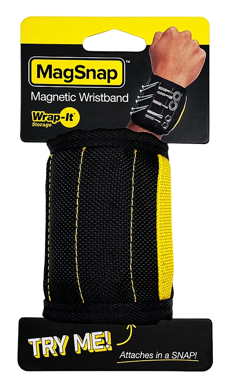 Wrap-It Storage MagSnap 100-MSWB-BL Magnetic Snap Wristband, 6-3/4 in L, 3-3/4 in W, 3 in H, Black