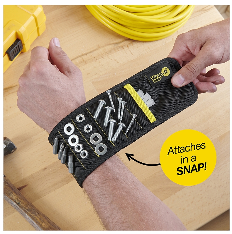 Wrap-It Storage MagSnap 100-MSWB-BL Magnetic Snap Wristband, 6-3/4 in L, 3-3/4 in W, 3 in H, Black