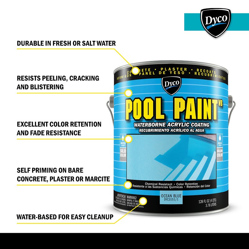 Dyco POOL PAINT DYC3151/1 Swimming Pool Paint, Semi-Gloss, Ocean Blue, 1 gal