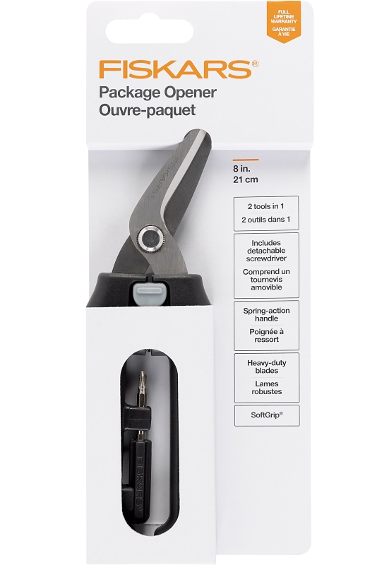 Fiskars 1067273 2-in-1 Package Opener, 9.88 in OAL, Offset Handle