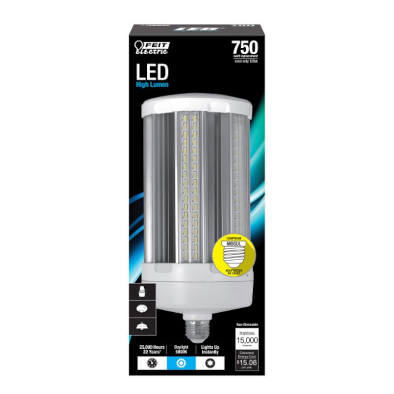 Feit Electric C15000/5K/LED LED Bulb, Corn Cob, 750 W Equivalent, E26 Lamp Base, Clear, Daylight Light