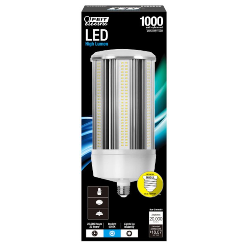 Feit Electric C20000/5K/LED LED Bulb, Corn Cob, 1000 W Equivalent, E26 Lamp Base, Clear, Daylight Light